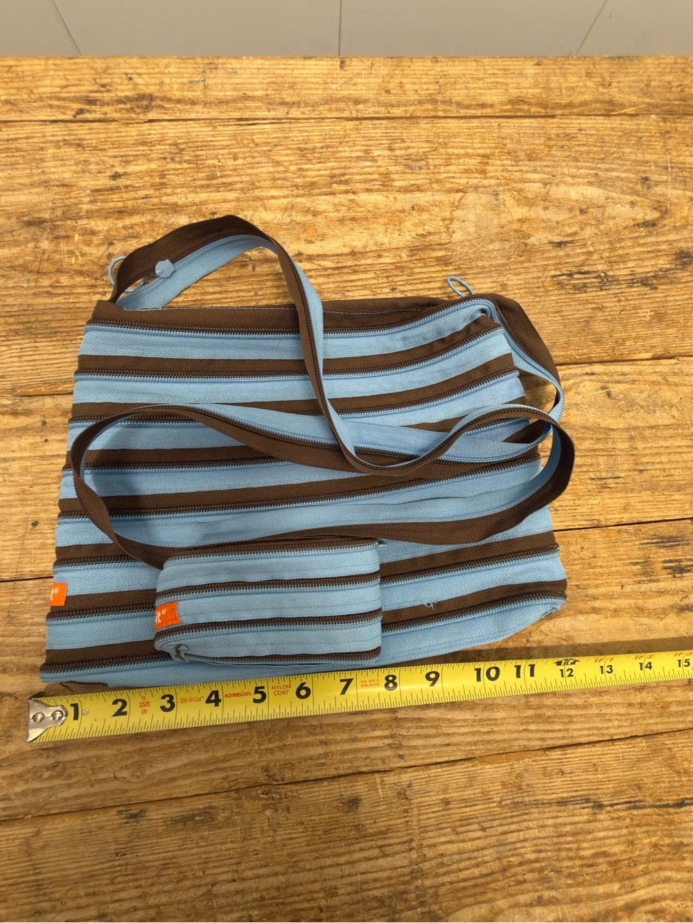 Zip it Striped Blue and Brown Crossbody Tote - Women Bags